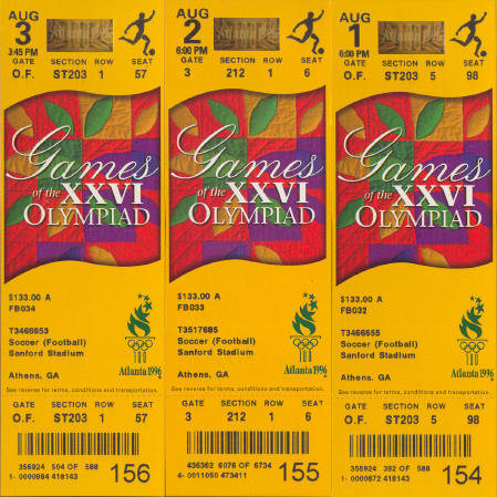 6 Mint Football/Soccer Tickets 1996 Olympics