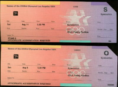 2 Rare Unused Tickets 1984 Olympics Gymnastics