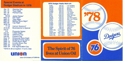 1977 & 78 Los Angeles Dodger Pocket Schedules Union Oil  