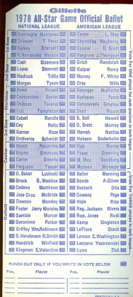 1978 MLB Baseball All Star Game Ballot Unused  